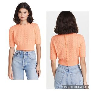 New JoosTricot cable knit crop virgin wool sweater in apricot • Medium